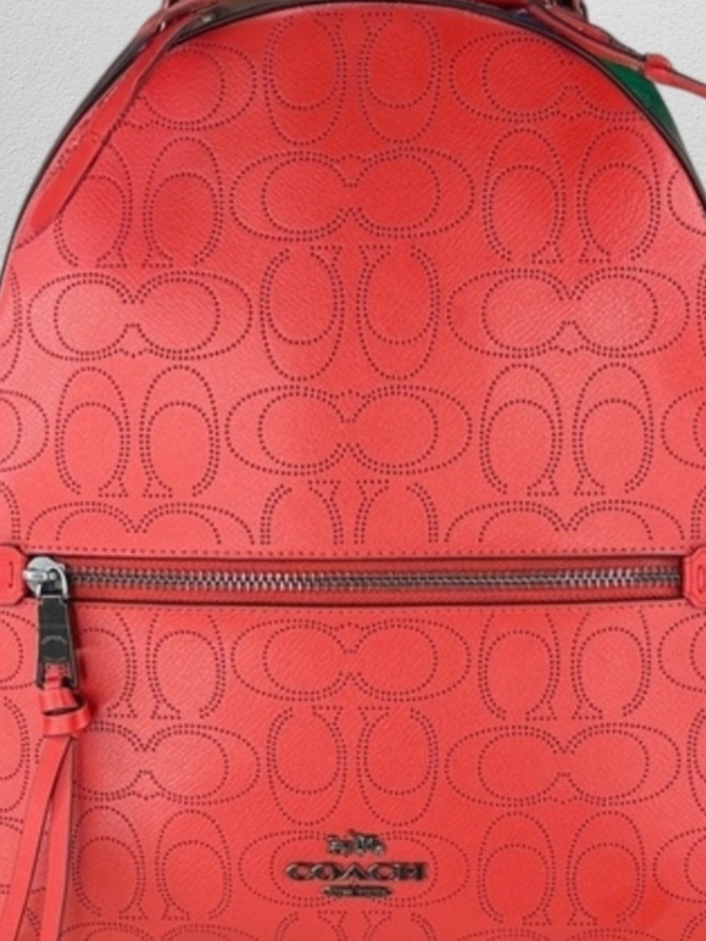 Coach Red Perforated Signature Leather Dome Backpack